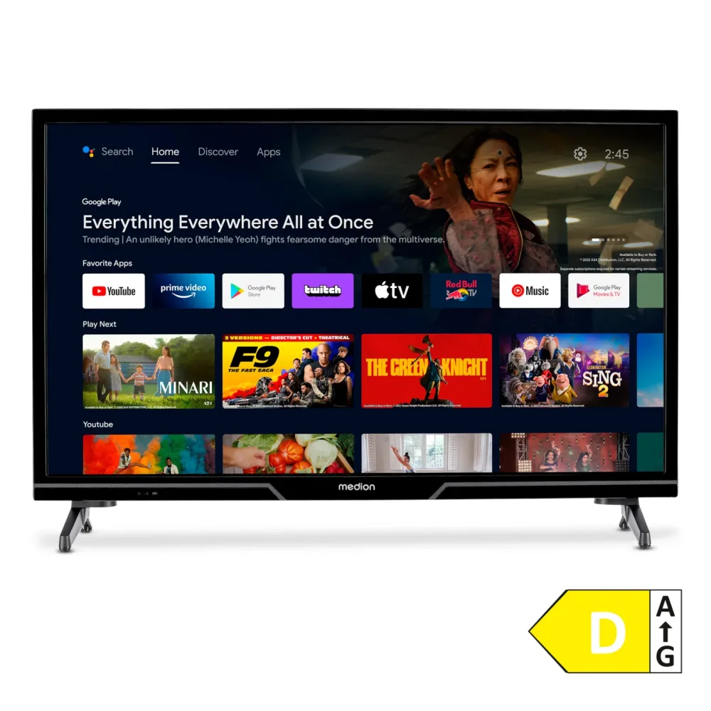 MEDION LIFE MD824100 Android TV, 59,8 cm (24''), HD Display, HDR, PVR ready, Bluetooth®, Netflix, Amazon Prime Video, Micro Dimming