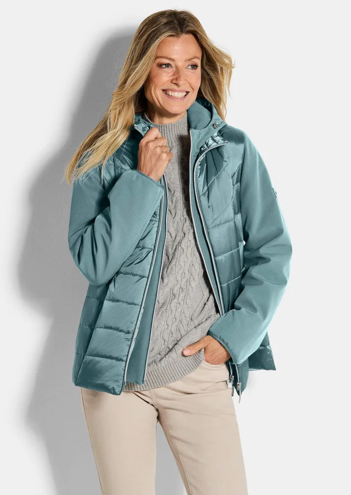 Steppjacke mit Ärmeln aus Softshell - graugrün - Gr. 44 von Goldner Fashion