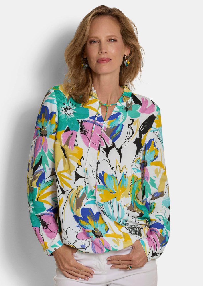 Bluse mit Rüschenkragen - bunt / gemustert - Gr. 19 von Goldner Fashion
