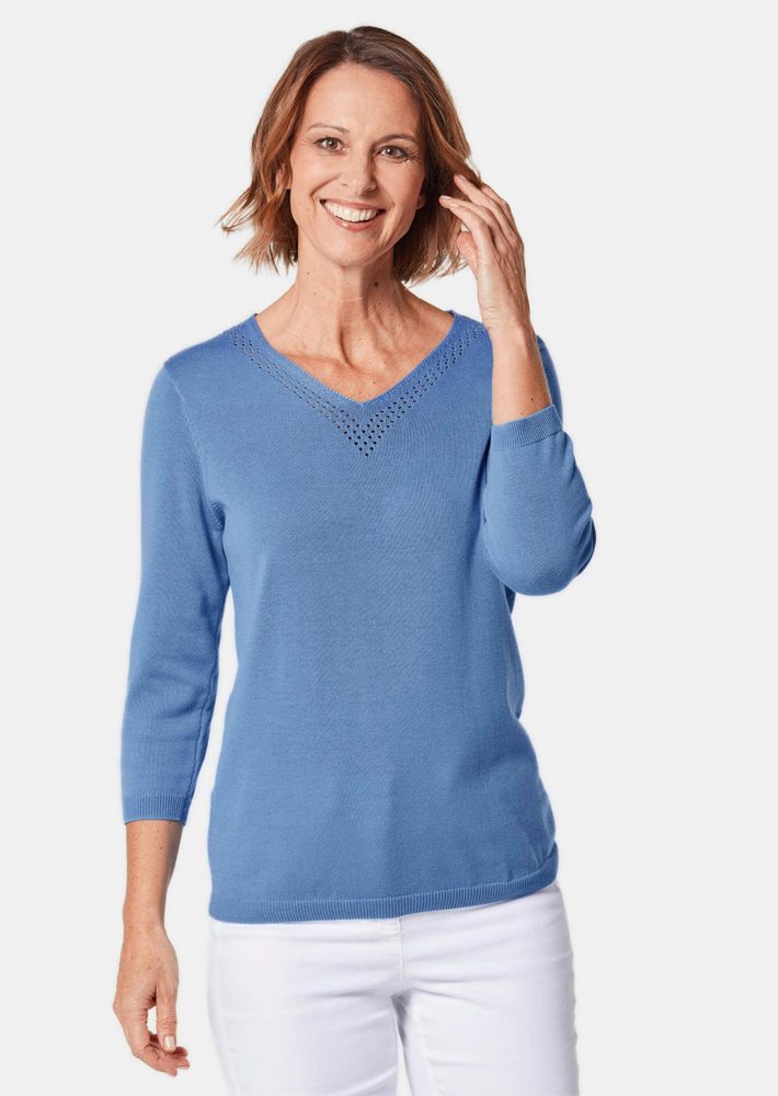 Unkomplizierter Pullover mit V-Ausschnitt - blau - Gr. 19 von Goldner Fashion