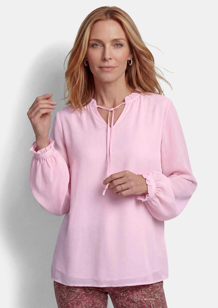 Bluse aus Krepp-Qualität mit Rüschen - rosé - Gr. 54 von Goldner Fashion