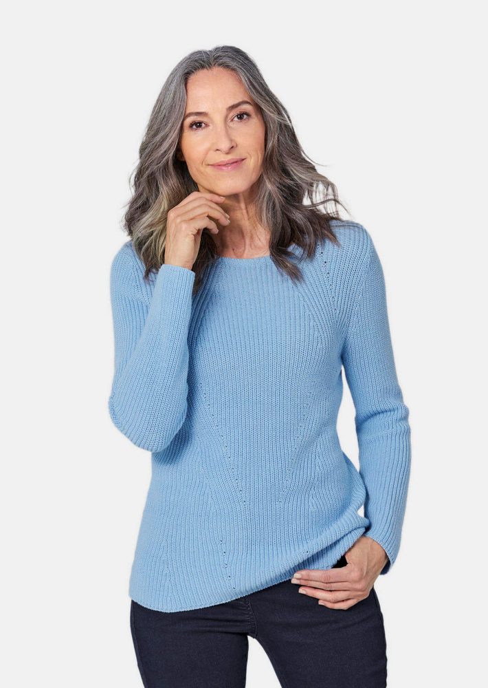 Figurschmeichelnder Pullover aus reiner Baumwolle - hellblau - Gr. 25 von Goldner Fashion