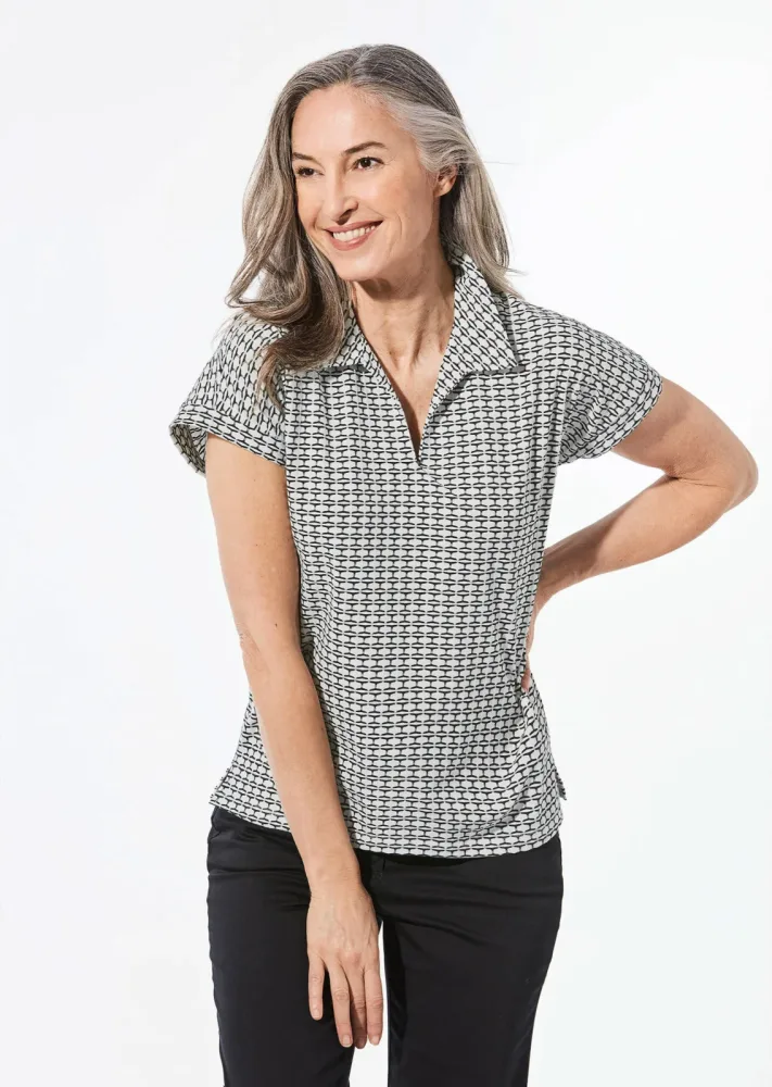 Shirt mit dezentem Jacquard - schwarz / weiss / gemustert - Gr. 20 von Goldner Fashion