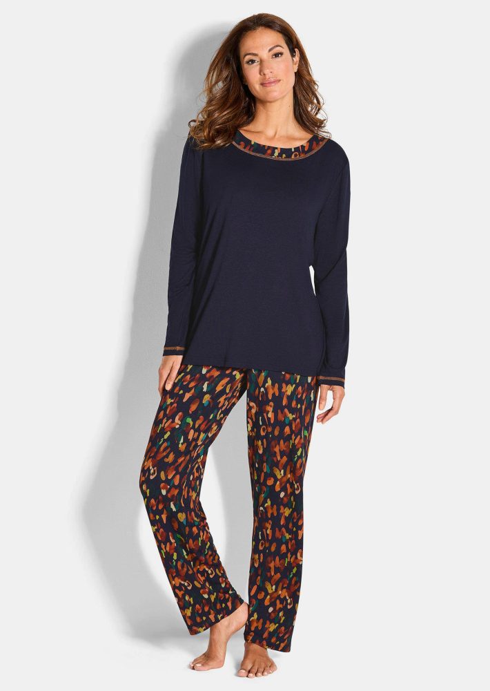 Pyjama aus Viskose-Jersey - marine / bunt - Gr. 40/42 von Goldner Fashion