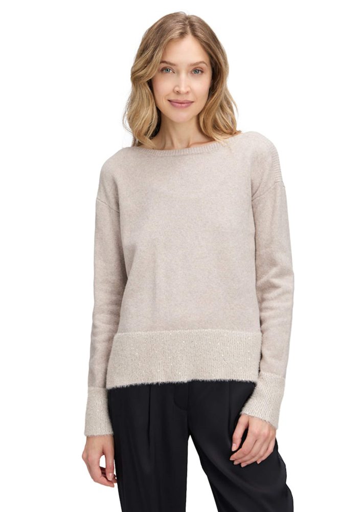 Flauschiger Strickpullover mit Pailletten - taupe / méliert - Gr. 40 von Goldner Fashion