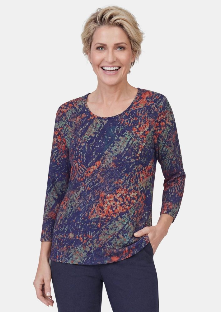 Langarmshirt mit Pailletten-Print - bunt / gemustert - Gr. 20 von Goldner Fashion