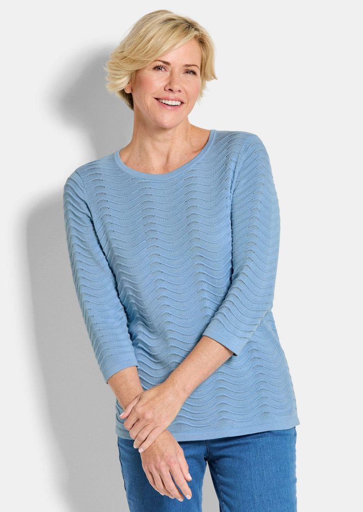 Strickpullover mit Wellenstruktur - hellblau - Gr. 40 von Goldner Fashion