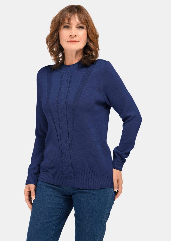 Pullover mit streckendem Zopfmuster - dunkelblau - Gr. 20 von Goldner Fashion