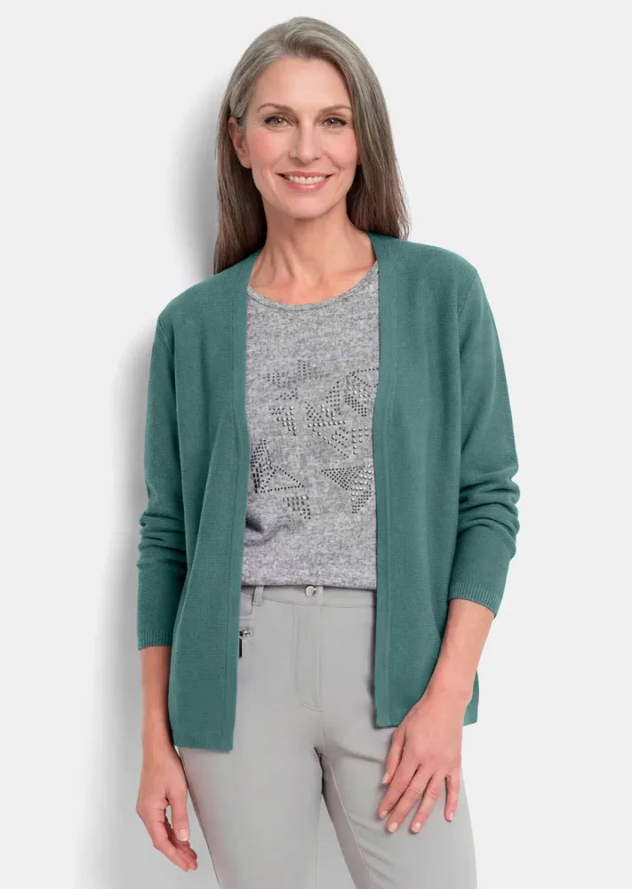 Leichter Cardigan mit Schurwolle - graugrün - Gr. 20 von Goldner Fashion