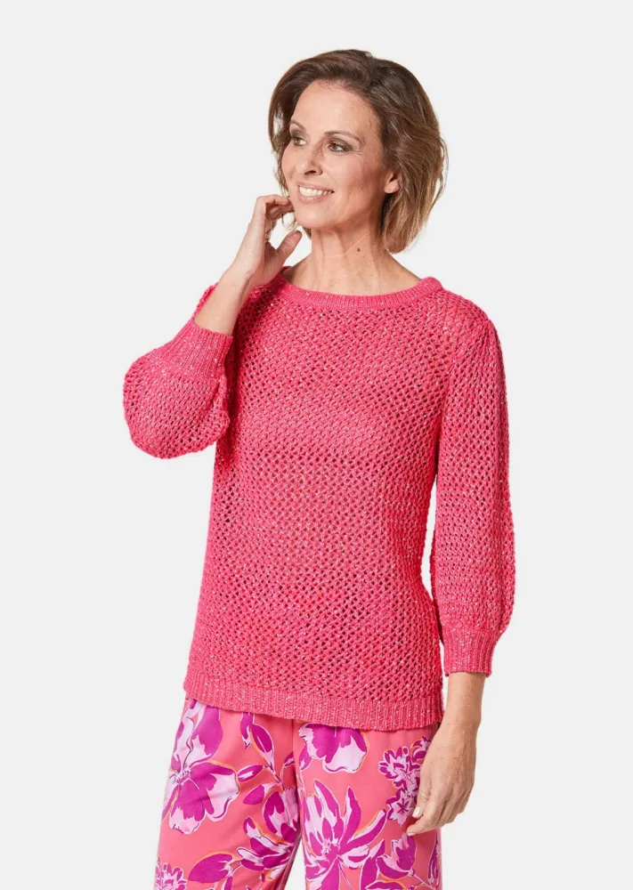 Femininer Pullover in Netzoptik mit Pailletten - pink - Gr. 23 von Goldner Fashion