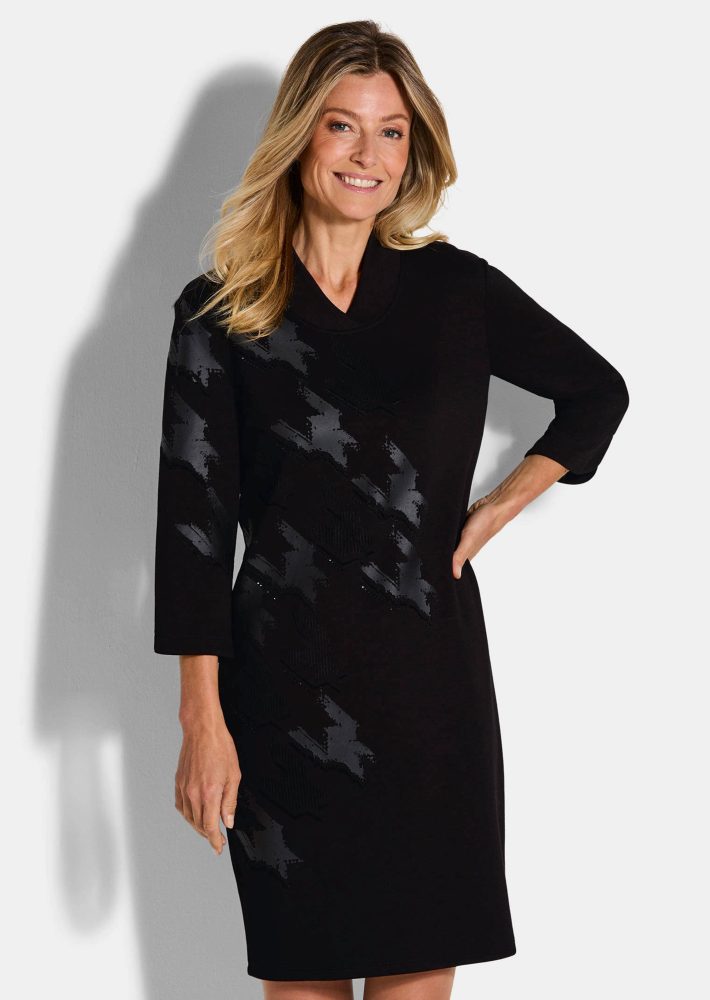 Jerseykleid mit edlem Frontprint - schwarz - Gr. 40 von Goldner Fashion
