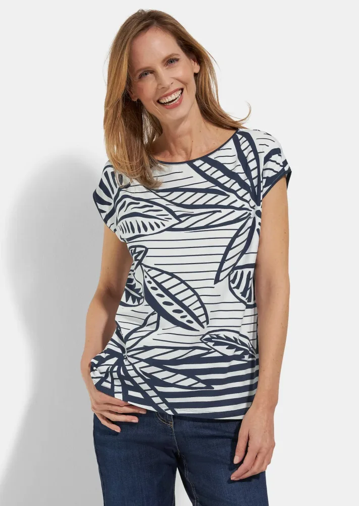 Maritimes Jersey-Shirt aus Viskose - dunkelblau / cremeweiss / gemustert - Gr. 42 von Goldner Fashion