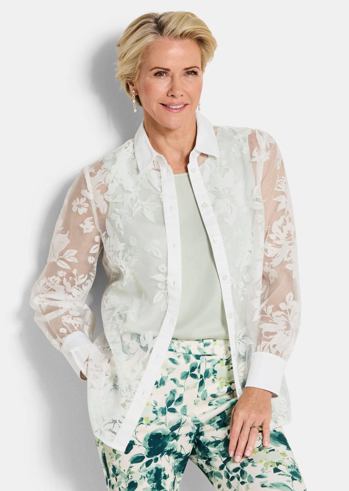 Ausbrenner-Bluse mit Blumenmuster - weiss - Gr. 20 von Goldner Fashion