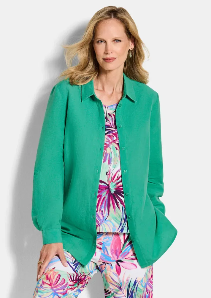 Bluse aus Leinen und Baumwolle - grün - Gr. 46 von Goldner Fashion