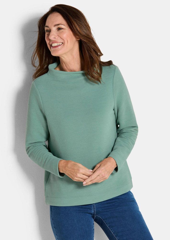 Ottoman-Sweatshirt mit Turtleneck - graugrün - Gr. 48 von Goldner Fashion