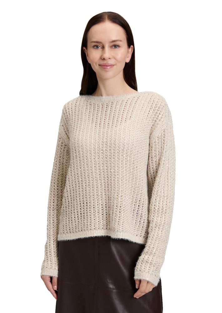 Lochstrick-Pullover mit Pailletten - beige - Gr. 42 von Goldner Fashion