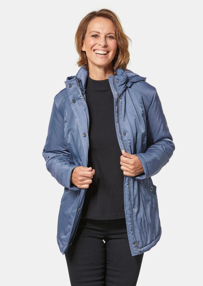 Jacke mit Kapuze in dezenter Crashstruktur - rauchblau - Gr. 21 von Goldner Fashion