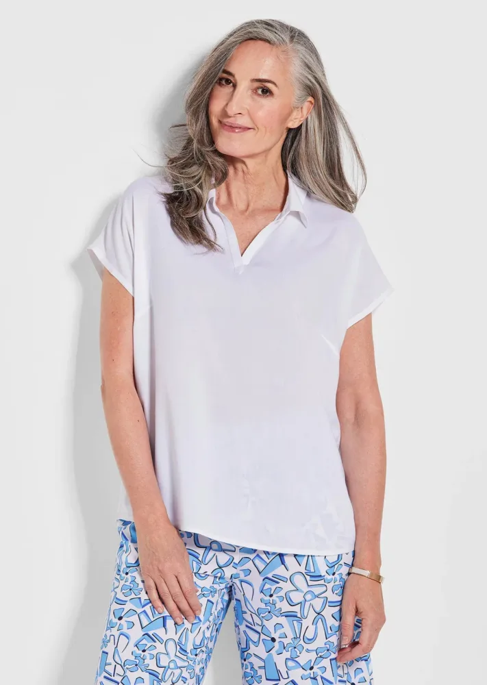Schlupfbluse mit offenem Hemdkragen - weiss - Gr. 44 von Goldner Fashion