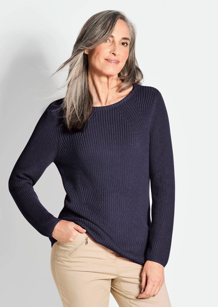 Figurschmeichelnder Pullover aus reiner Baumwolle - marine - Gr. 20 von Goldner Fashion