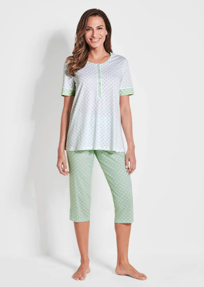 Pyjama mit Halbarm und 3/4-Hose - weiss / mint - Gr. 48/50 von Goldner Fashion