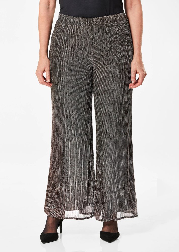 Palazzo-Hose VERA aus glänzendem Plissee - schwarz / metallic / gemustert - Gr. 21 von Goldner Fashion