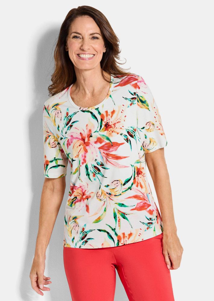 Jersey-Shirt mit Blumen - bunt / gemustert - Gr. 19 von Goldner Fashion