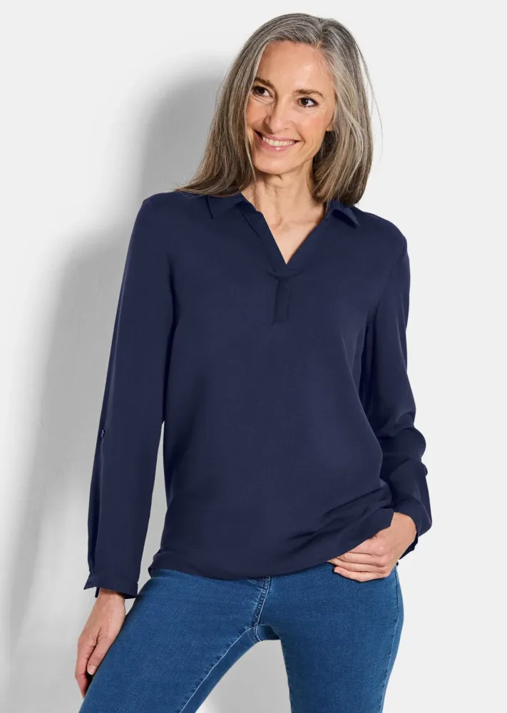 Schlupfbluse aus reiner Viskose - blau - Gr. 46 von Goldner Fashion