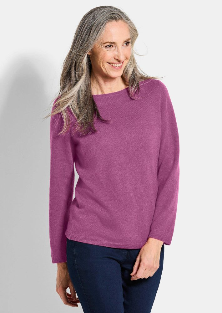 Kaschmirpullover mit U-Boot Ausschnitt - beere - Gr. 38 von Goldner Fashion