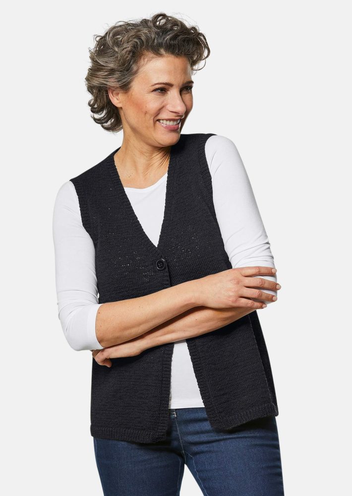 Zeitlose Strickweste mit V-Ausschnitt - schwarz - Gr. 20 von Goldner Fashion