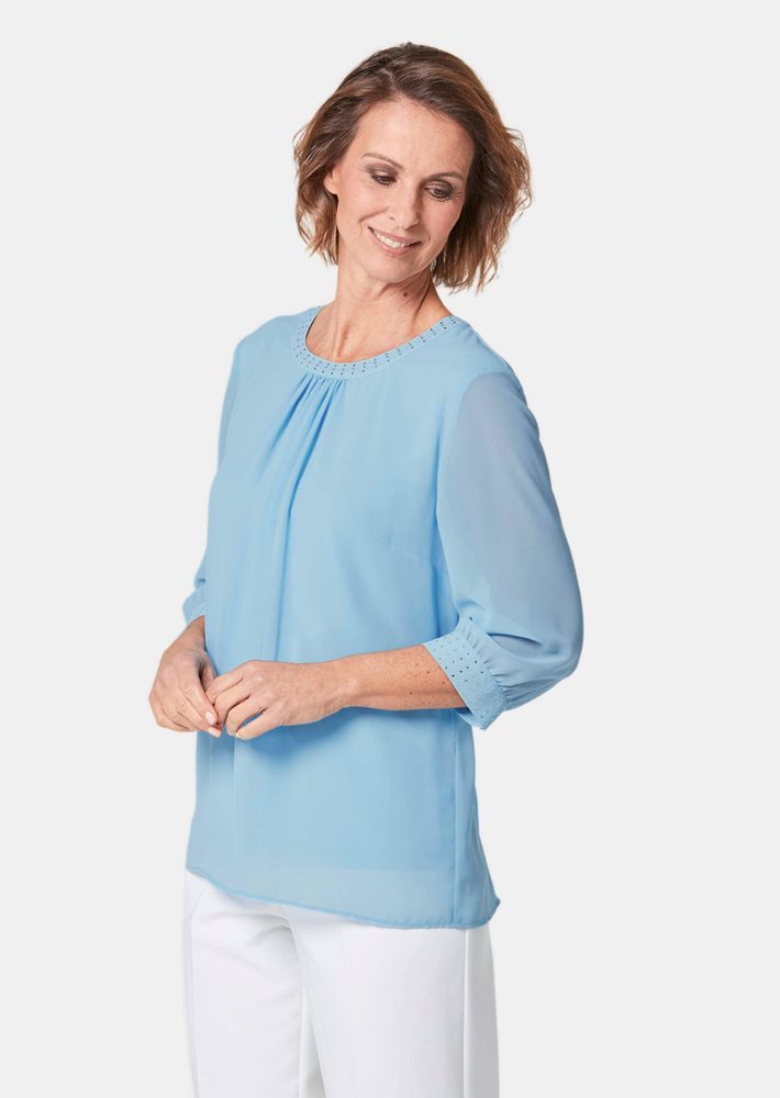 Bluse aus leichtem Chiffon mit Glitzersteinen - türkis - Gr. 22 von Goldner Fashion