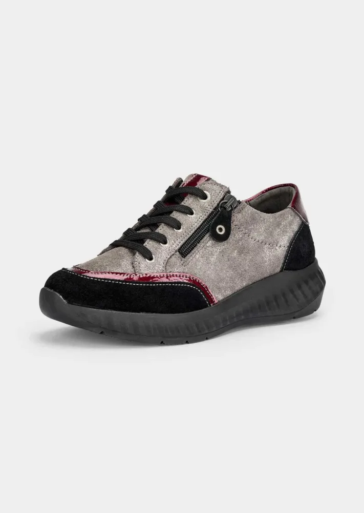 Sneaker mit modischen Lack-Akzenten - schwarz / rot / silberfarben - Gr. 36 von Goldner Fashion