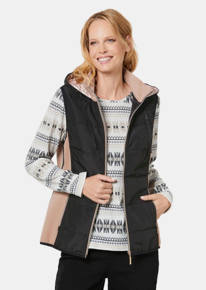 Sportive Weste mit vielen Details - schwarz / beige - Gr. 20 von Goldner Fashion
