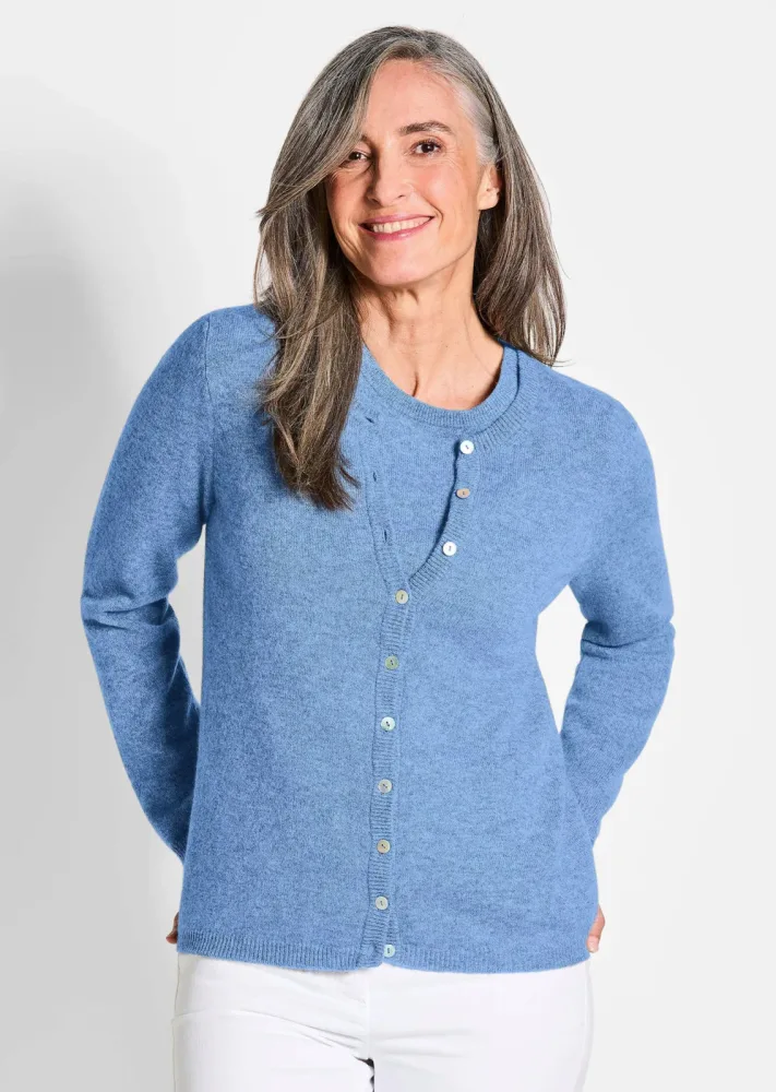 Kaschmirstrickjacke mit Rundhalsausschnitt - blau - Gr. 25 von Goldner Fashion