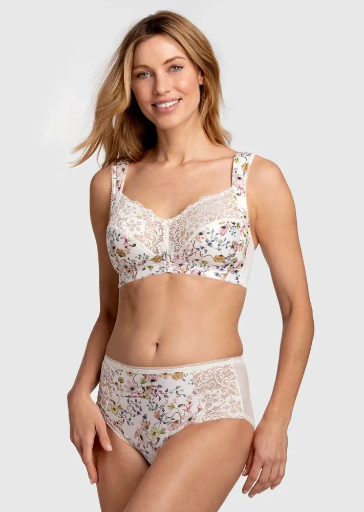 Taillenslip mit Blumendruck und Spitze - champagner / geblümt - Gr. 38 von Goldner Fashion
