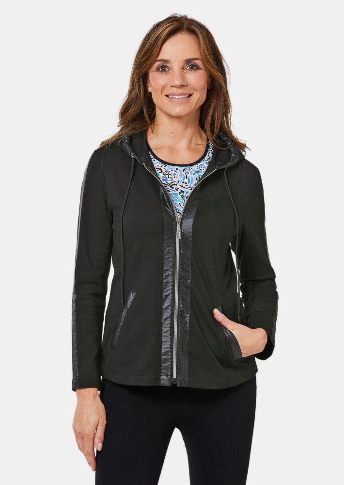 bequeme Freizeitjacke mit Kapuze - schwarz - Gr. 20 von Goldner Fashion