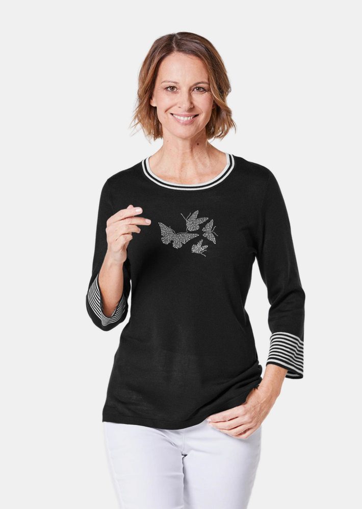 Pullover mit femininem Motiv - schwarz / weiss - Gr. 21 von Goldner Fashion