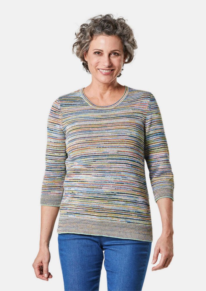 Kombistarker Multicolor-Ringelpullover - bunt / papaya / geringelt - Gr. 40 von Goldner Fashion