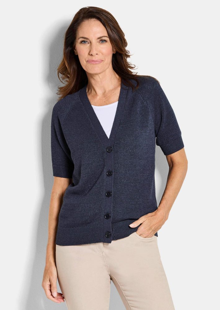 Strickjacke aus kühlem Bändchengarn - marine - Gr. 21 von Goldner Fashion