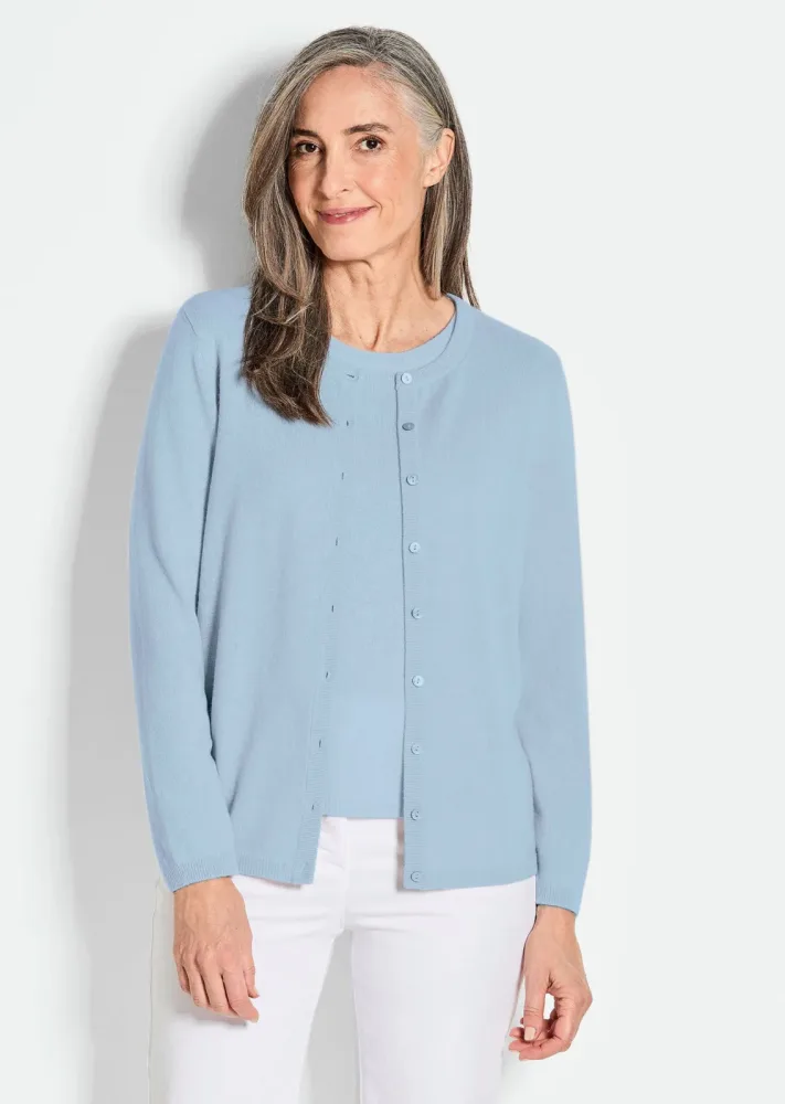 Kaschmirstrickjacke mit Rundhalsausschnitt - hellblau - Gr. 24 von Goldner Fashion