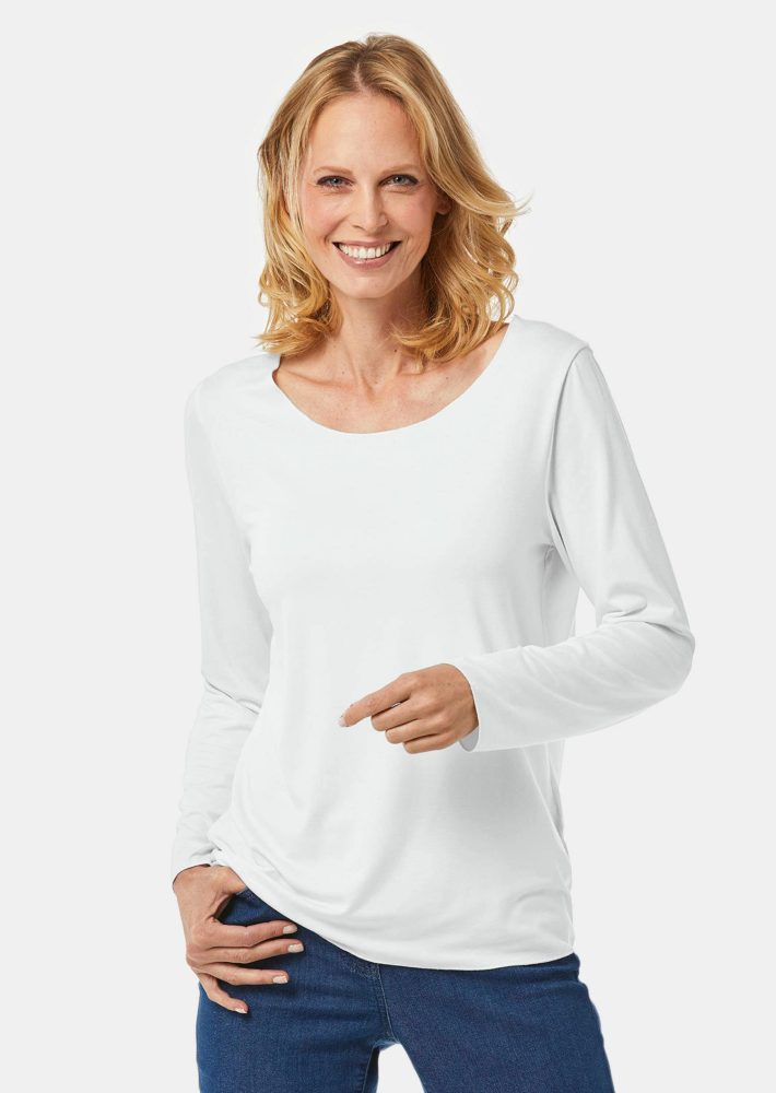 Kombistarkes Langarmshirt mit tonaler Zierkante - weiss - Gr. 24 von Goldner Fashion