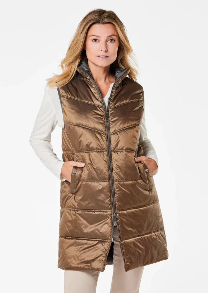 Long-Steppweste mit Stehkragen - braun - Gr. 20 von Goldner Fashion