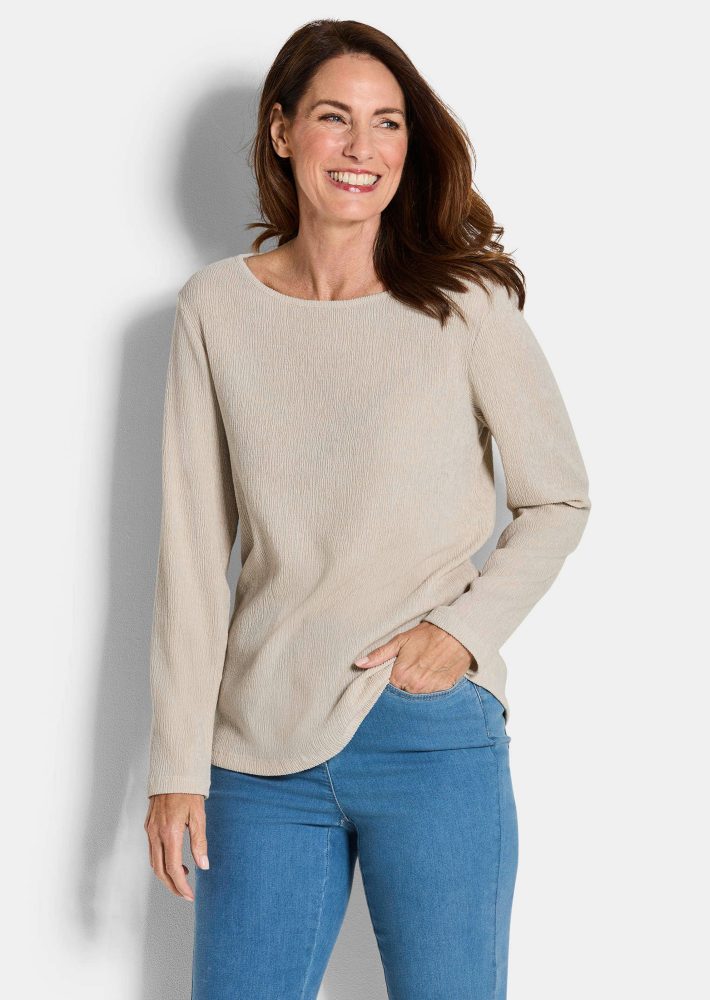 Jersey-Shirt in Crêpe-Optik - beige - Gr. 21 von Goldner Fashion