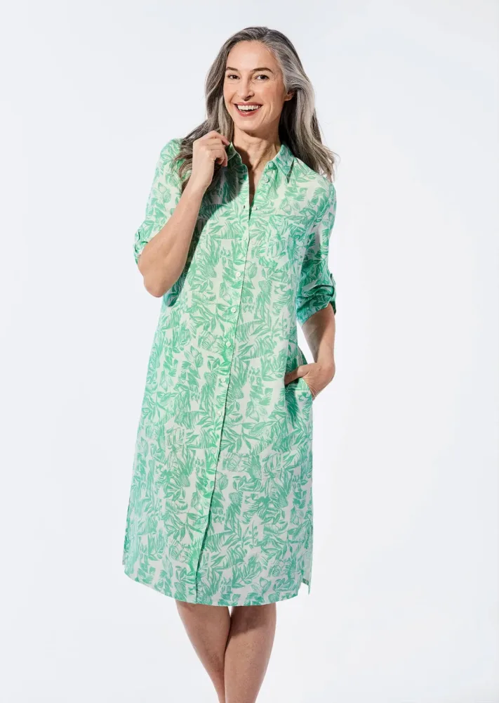 Leinenkleid - salbei / weiss / gemustert - Gr. 23 von Goldner Fashion