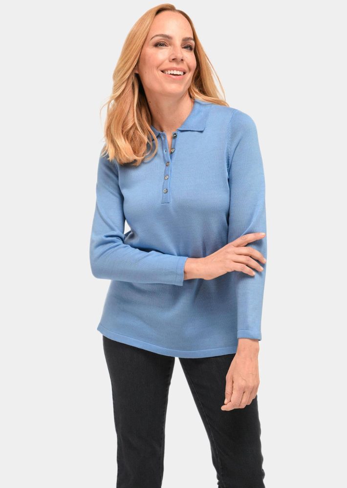 Unkomplizierter Pullover mit Polokragen - hellblau - Gr. 21 von Goldner Fashion