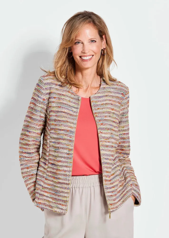 Bouclé-Jacke im Ringel-Look - bunt / gemustert - Gr. 20 von Goldner Fashion