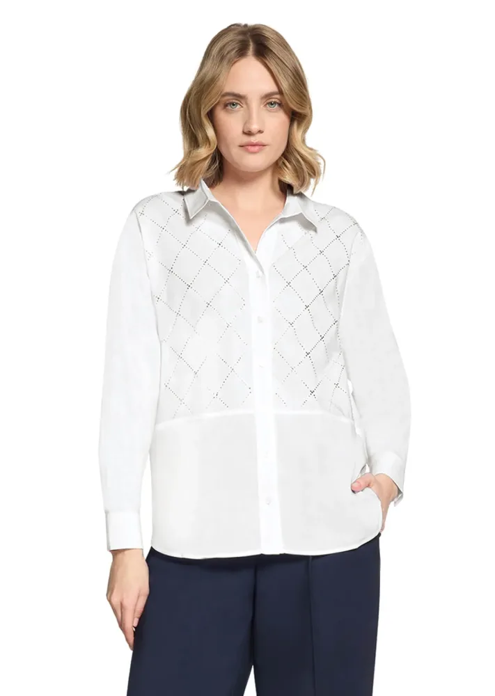 Lange Hemdbluse mit Glitzersteinen - weiss - Gr. 42 von Goldner Fashion