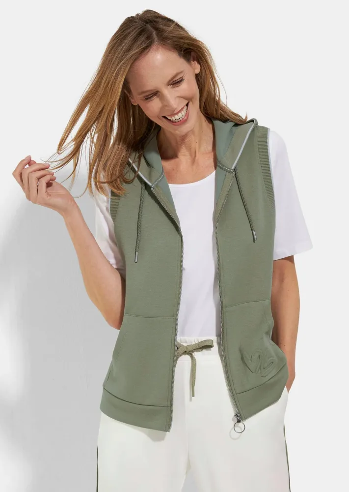 Sweatweste mit Kapuze und Kängurutaschen - khaki - Gr. 40 von Goldner Fashion