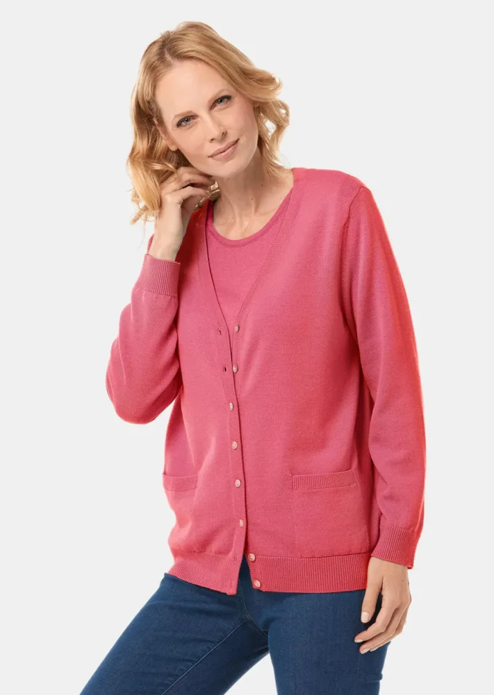 Strickjacke aus reiner Merinowolle - pink - Gr. 21 von Goldner Fashion