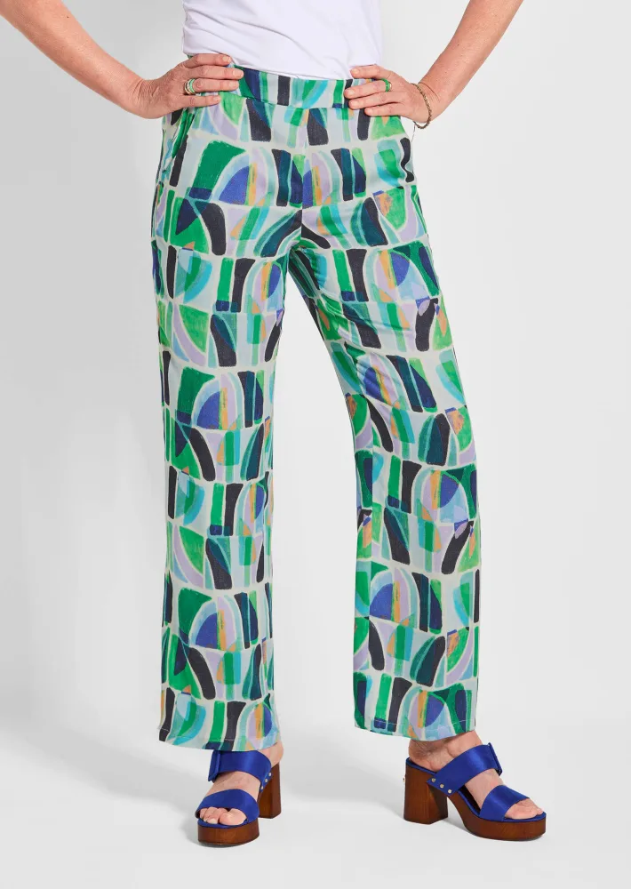 Palazzo-Hose VERA aus kühlender Viskose - hellgrün / gemustert - Gr. 245 von Goldner Fashion