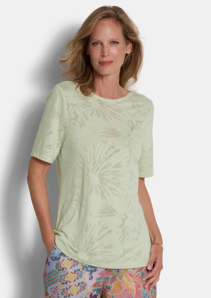 Ausbrenner-Shirt mit U-Boot-Ausschnitt - salbei - Gr. 19 von Goldner Fashion